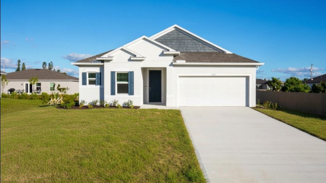 Front exterior of a new home in Burnt Store, Cape Coral, FL, highlighting curb appeal (Image 1). Front exterior of a new home in Burnt Store, Cape Coral, FL, highlighting curb appeal (Image 1).
