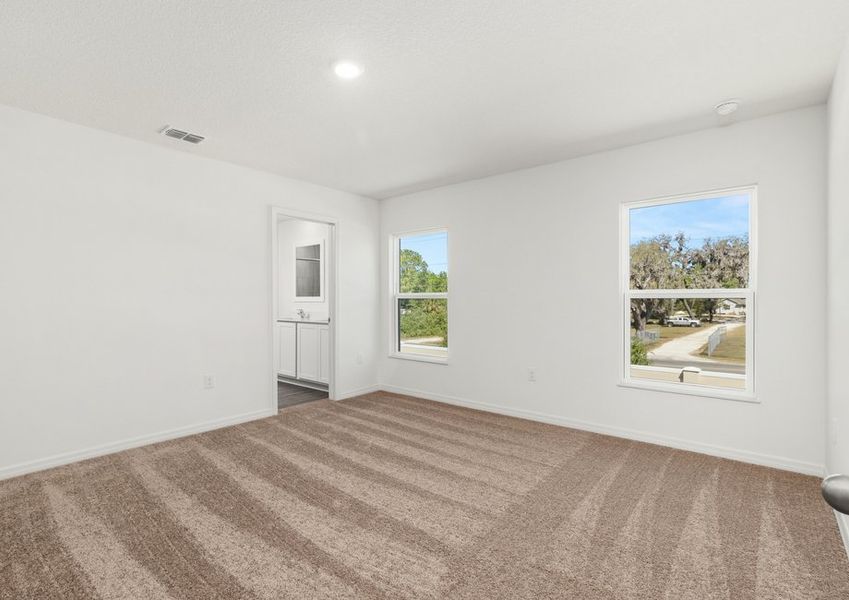 Two windows in the upstairs master bedroom