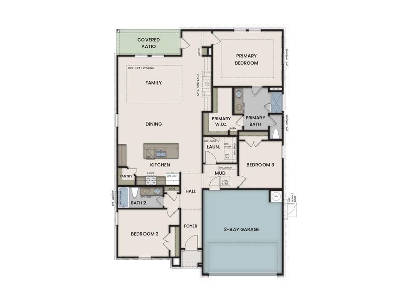 2D floor plan layout for the The Prairie B by Davidson Homes LLC in Woods Crossing, Gallatin, TN (Image 3).