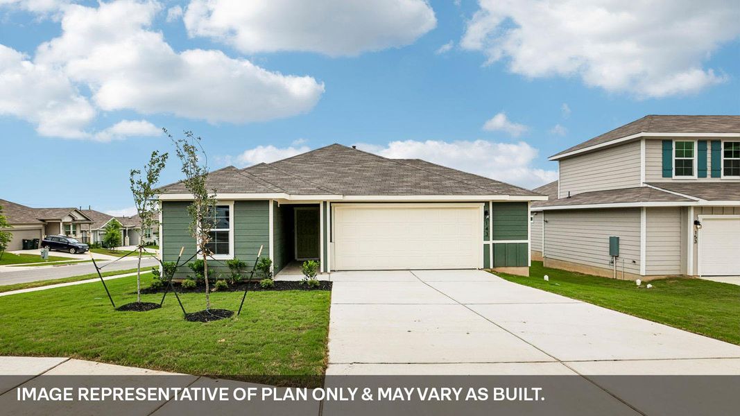 Front exterior of a new home in Talavera, Kyle, TX, highlighting curb appeal (Image 19). Front exterior of a new home in Talavera, Kyle, TX, highlighting curb appeal (Image 19).