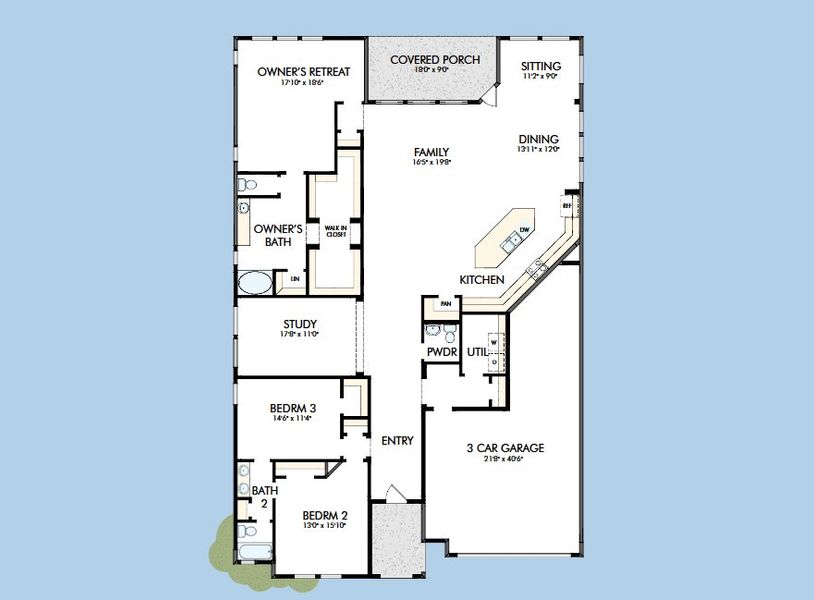 2D floor plan layout for the The Getty by David Weekley Homes in Escondido - Overlook Collection, Magnolia, TX (Image 3).