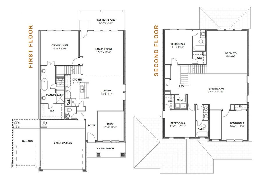 2D floor plan layout for the Christina 2516HS3CG by Saratoga Homes in Creekhaven, Iowa Colony, TX (Image 3).