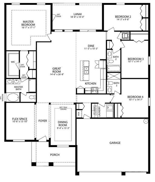 Floor Plan- Actual home has Den with double French doors ILO Flex Space