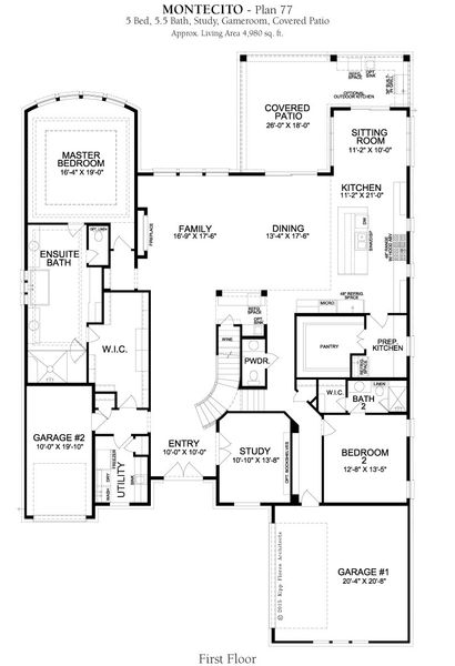 2D floor plan layout for the Montecito by Landon Homes in Fields - Brookside North, Frisco, TX (Image 5). 2D floor plan layout for the Montecito by Landon Homes in Fields - Brookside North, Frisco, TX (Image 5).