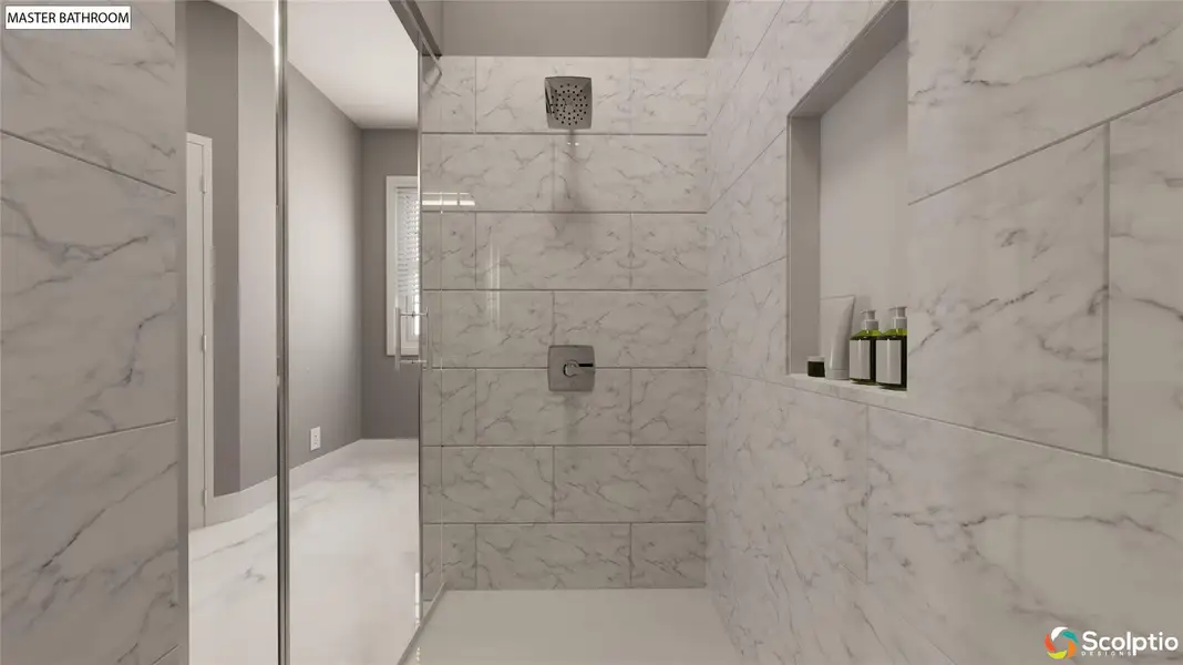 Primary Bath Full Tile Shower w Bench