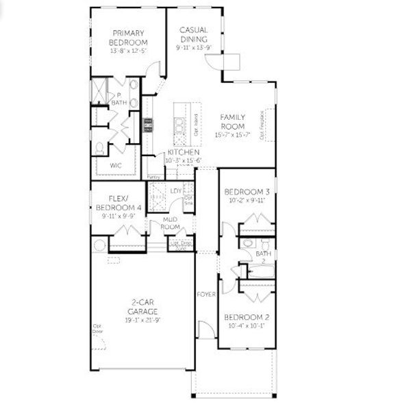 2D floor plan layout for the Aspen - Single Family Homes by Dream Finders Homes in Briley Downs, Smyrna, TN (Image 3).