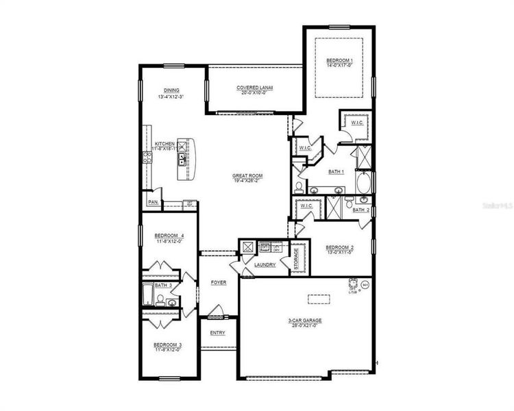 2D floor plan layout of this home in Oakfield Trails, Parrish, FL (Image 3).
