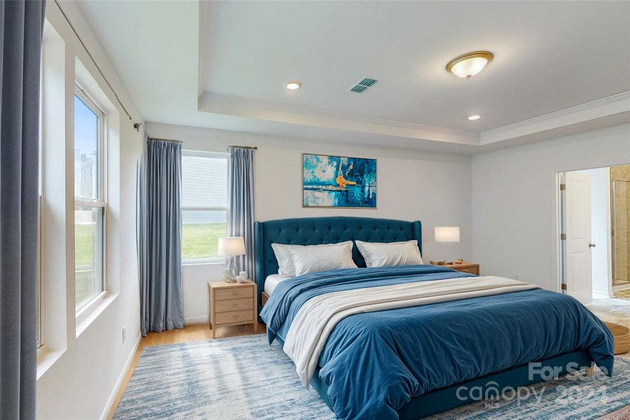 Owners bedroom shown with virtual staging