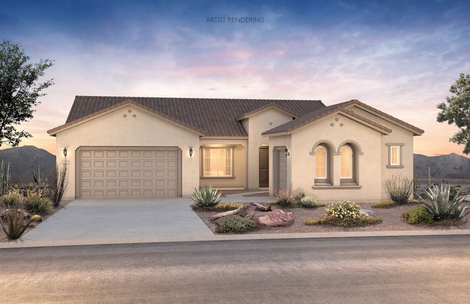 Representative exterior photo of a completed home built from the Rockledge by Pulte Homes in Harvest - Enchantment Series, Queen Creek, AZ (Image 14). Representative exterior photo of a completed home built from the Rockledge by Pulte Homes in Harvest - Enchantment Series, Queen Creek, AZ (Image 14).
