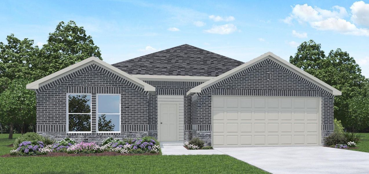 Front exterior of a new home in Sunterra, Katy, TX, highlighting curb appeal (Image 1).