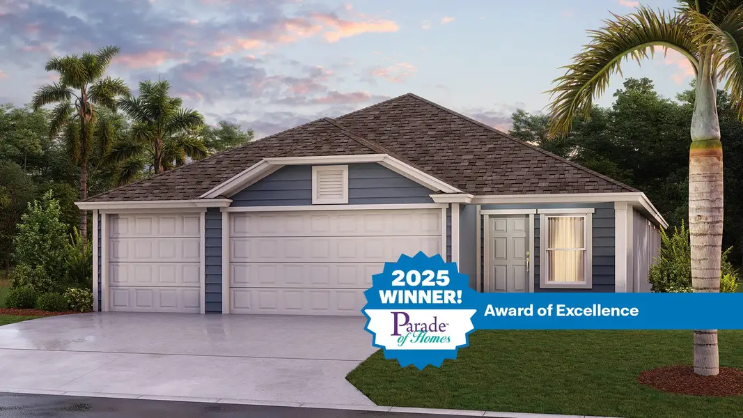 Representative exterior photo of a completed home built from the CATALINA by D.R. Horton in Sawmill Branch Express, Palm Coast, FL (Image 1).