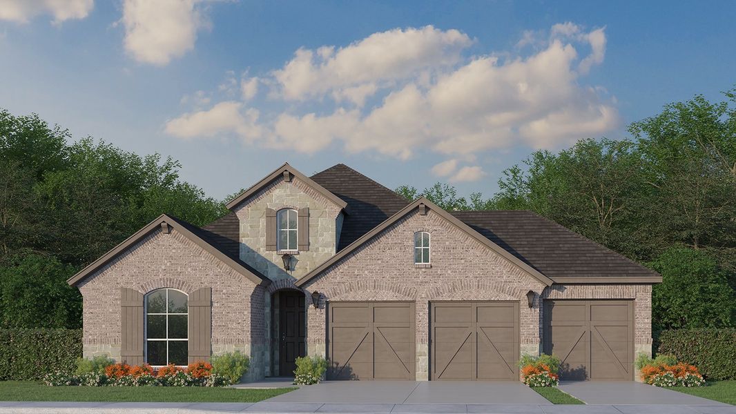 Plan 1535 Elevation A with Stone & 3 Car Garage Plan 1535 Elevation A with Stone & 3 Car Garage