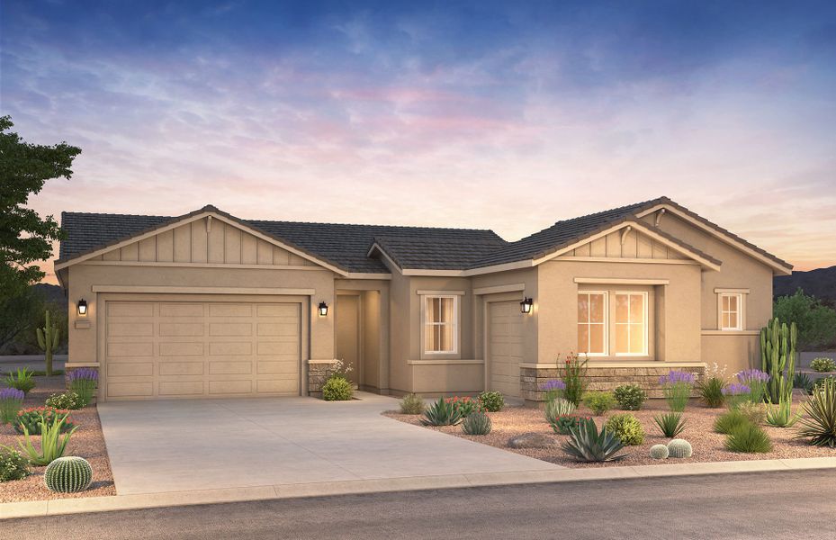 Front exterior of a new home in Artisan at Asante, Surprise, AZ, highlighting curb appeal (Image 23).