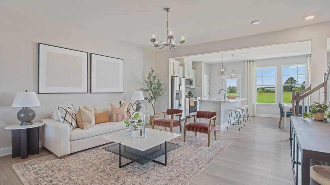 Furnished interior view inside a new home in Kensley Grove, Fuquay Varina (Image 5). Furnished interior view inside a new home in Kensley Grove, Fuquay Varina (Image 5).
