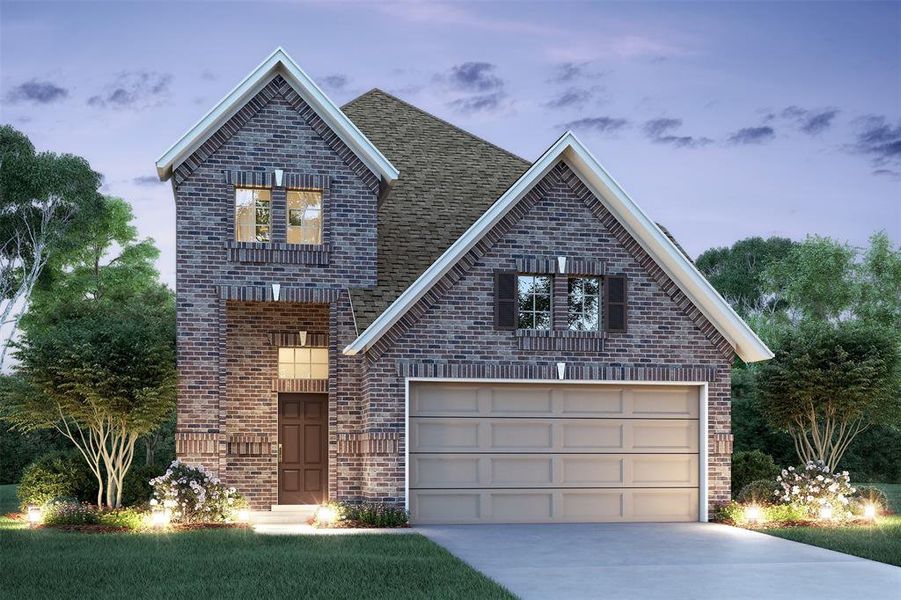 Charming Darlington II home design by K. Hovnanian® Homes with elevation A in beautiful The Landing at New Caney. (*Artist rendering used for illustration purposes only.)