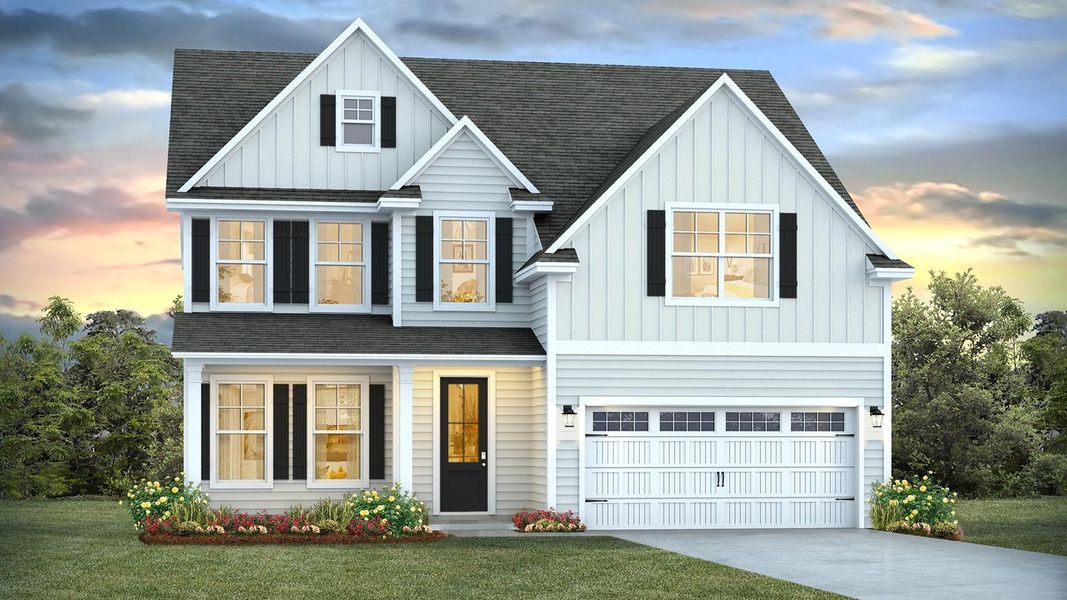 Representative exterior photo of a completed home built from the FORRESTER by D.R. Horton in Cedar Hill Landing, Navassa, NC (Image 1).