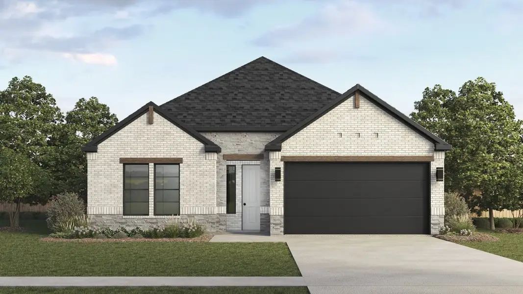 Front exterior of a new home in Clearview Ranch, Royse City, TX, highlighting curb appeal (Image 1). Front exterior of a new home in Clearview Ranch, Royse City, TX, highlighting curb appeal (Image 1).