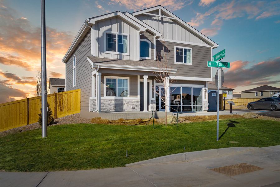Representative exterior photo of a completed home built from the The Bellhaven by Challenger Homes in Sky Ranch - Highland Collection, Watkins, CO (Image 1).