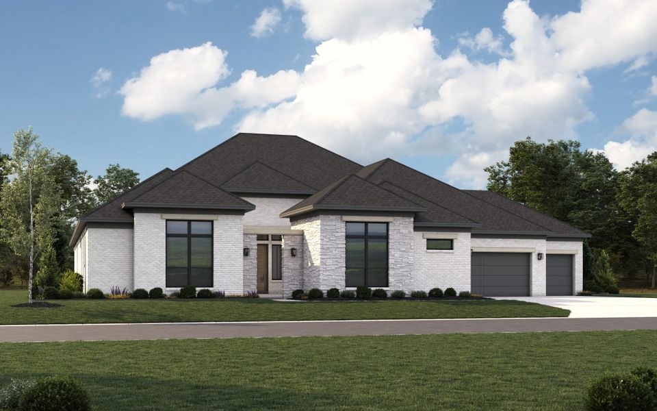 Representative exterior photo of a completed home built from the 7022 by Tradition Homes in Mustang Lakes, McKinney, TX (Image 4). Representative exterior photo of a completed home built from the 7022 by Tradition Homes in Mustang Lakes, McKinney, TX (Image 4).