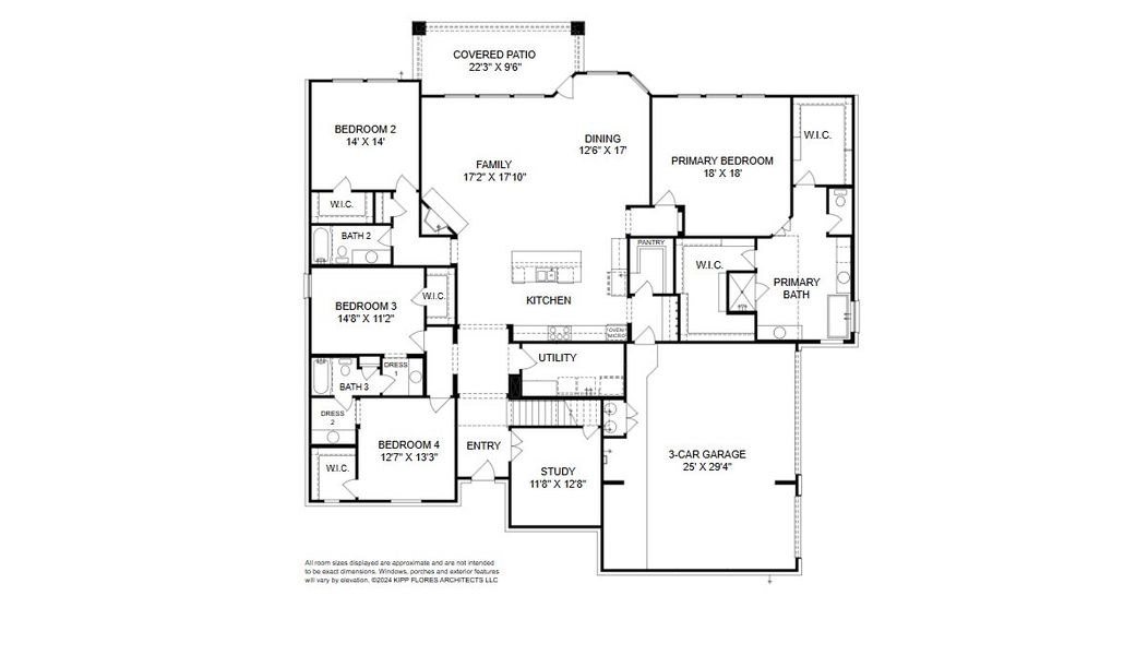 2D floor plan layout for the Vanderpool II by Giddens Homes in Whispering Wind, Bertram, TX (Image 5).