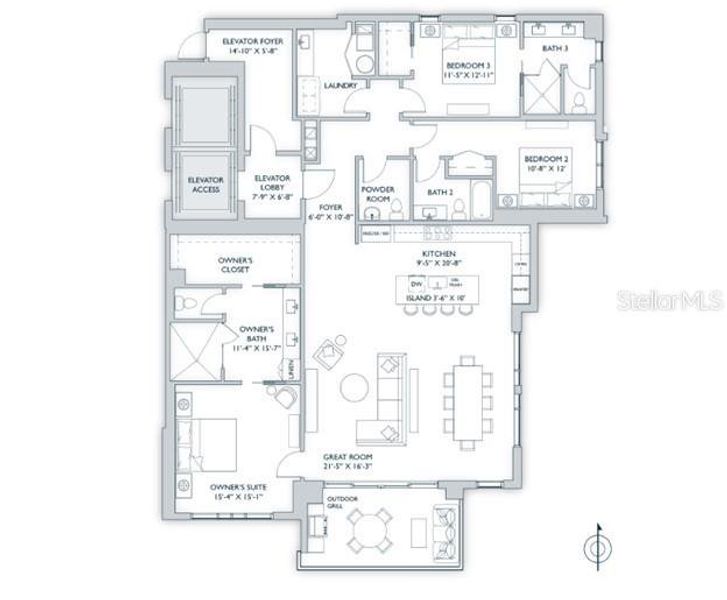 2D floor plan layout of this home in The Owen Golden Gate Point, Sarasota, FL (Image 5).