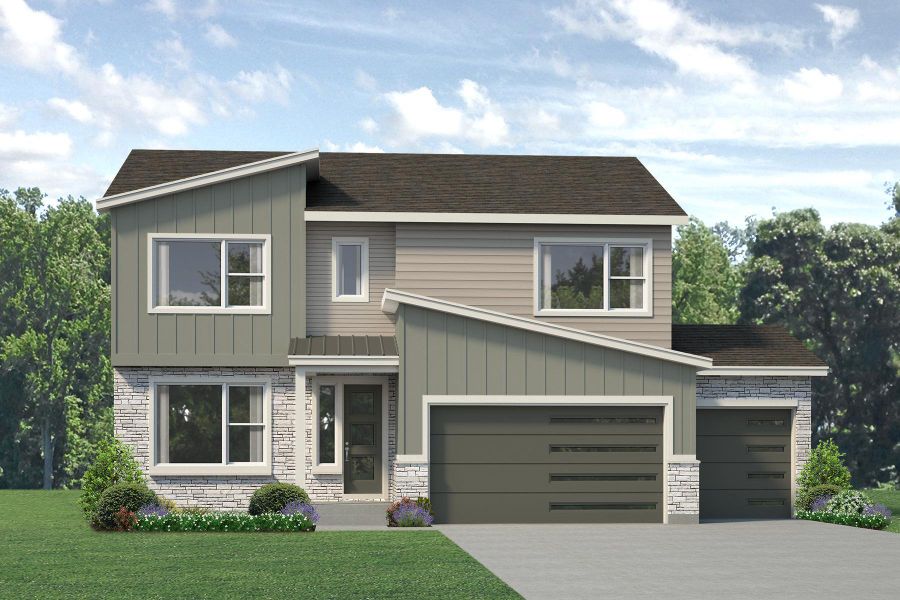 Representative exterior photo of a completed home built from the Gunnison by Risewell Homes in Highlands Preserve, Mead, CO (Image 8).