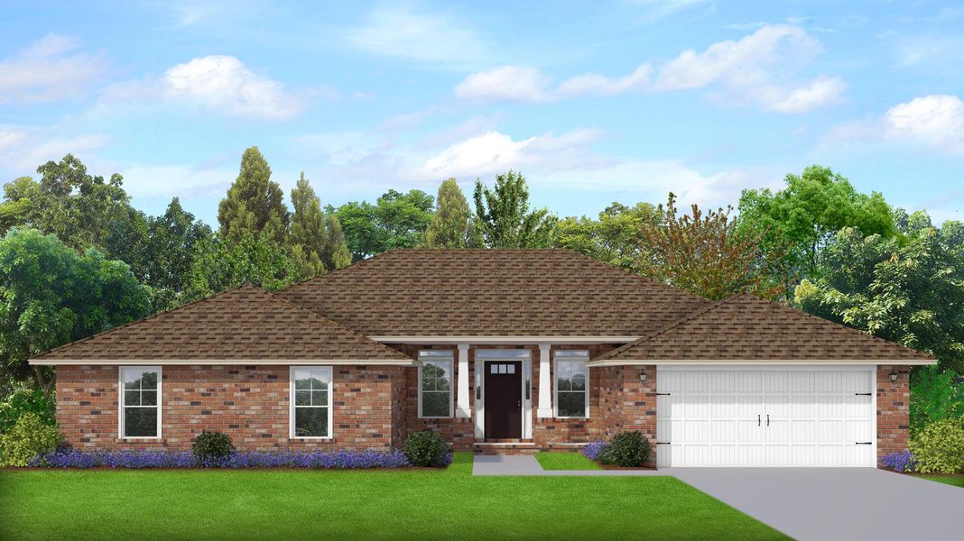 Representative exterior photo of a completed home built from the Plan 3044 by Adams Homes in Cedar Creek at Deerpoint Lake, Panama City, FL (Image 2).