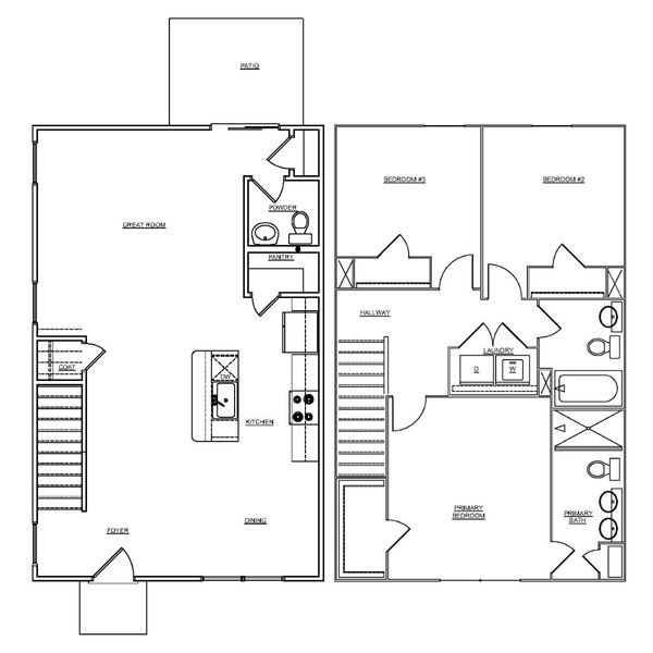 2D floor plan layout for the Hickory at Greenlawn Village by McGuinn Homes in Greenlawn Village, Columbia, SC (Image 2). 2D floor plan layout for the Hickory at Greenlawn Village by McGuinn Homes in Greenlawn Village, Columbia, SC (Image 2).