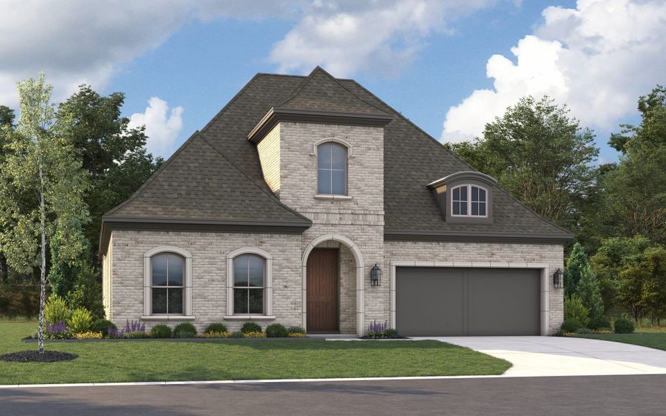 Representative exterior photo of a completed home built from the Plan 4551 by Tradition Homes in Windsong Ranch – 61′, Prosper, TX (Image 4). Representative exterior photo of a completed home built from the Plan 4551 by Tradition Homes in Windsong Ranch – 61′, Prosper, TX (Image 4).