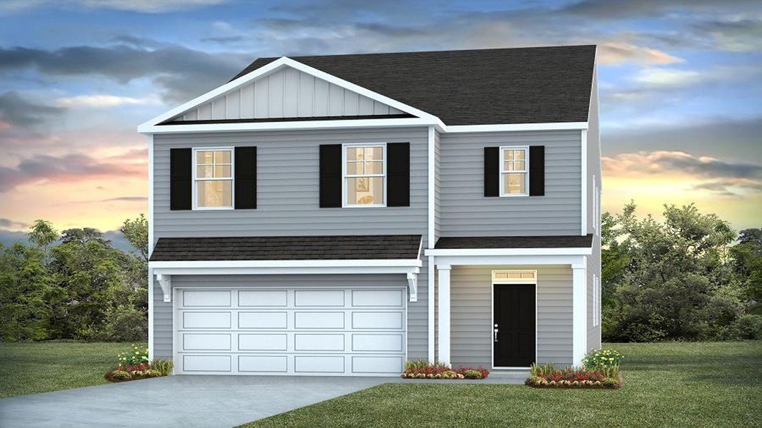 Front exterior of a new home in Carolina Groves, Moncks Corner, SC, highlighting curb appeal (Image 1). Front exterior of a new home in Carolina Groves, Moncks Corner, SC, highlighting curb appeal (Image 1).