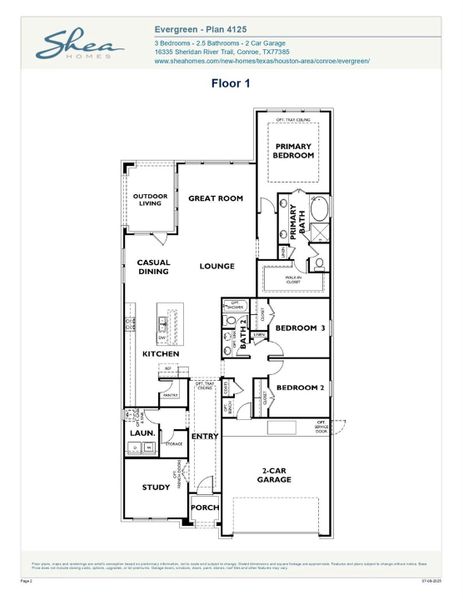 2D floor plan layout of this home in Evergreen 50', Conroe, TX (Image 4).