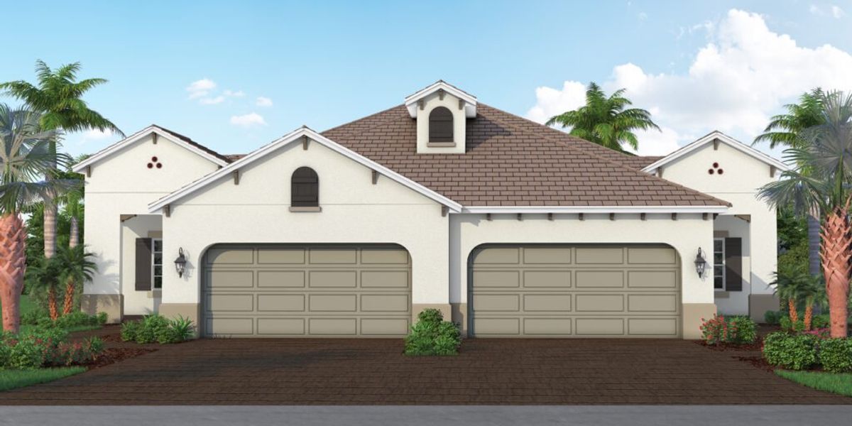 Front exterior of a new home in Vistera of Venice, Sarasota, FL, highlighting curb appeal (Image 2).