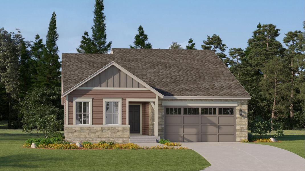 Front exterior of a new home in Eastcreek Farm, Thornton, CO, highlighting curb appeal (Image 1). Front exterior of a new home in Eastcreek Farm, Thornton, CO, highlighting curb appeal (Image 1).