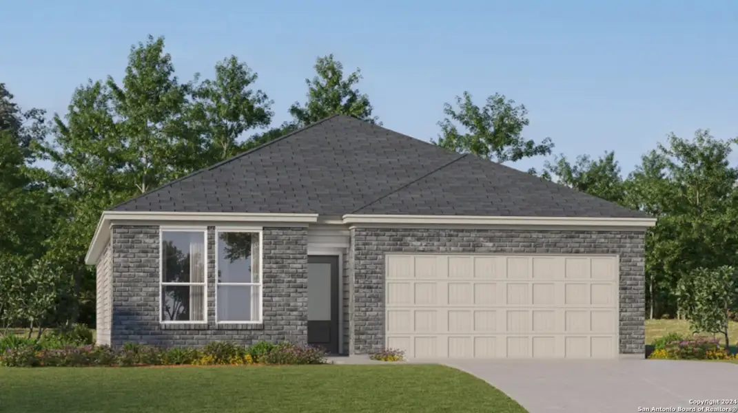 Front exterior of a new home in Rose Valley, Converse, TX, highlighting curb appeal (Image 2). Front exterior of a new home in Rose Valley, Converse, TX, highlighting curb appeal (Image 2).