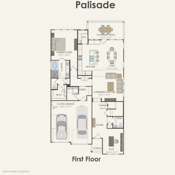 2D floor plan layout for the Palisade by Pulte Homes in Ribbonwood, Aubrey, TX (Image 4).