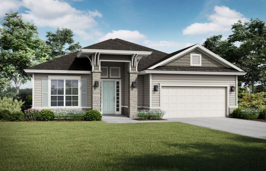 Representative exterior photo of a completed home built from the Albatera by SEDA New Homes in Sandy Ridge, Yulee, FL (Image 5). Representative exterior photo of a completed home built from the Albatera by SEDA New Homes in Sandy Ridge, Yulee, FL (Image 5).