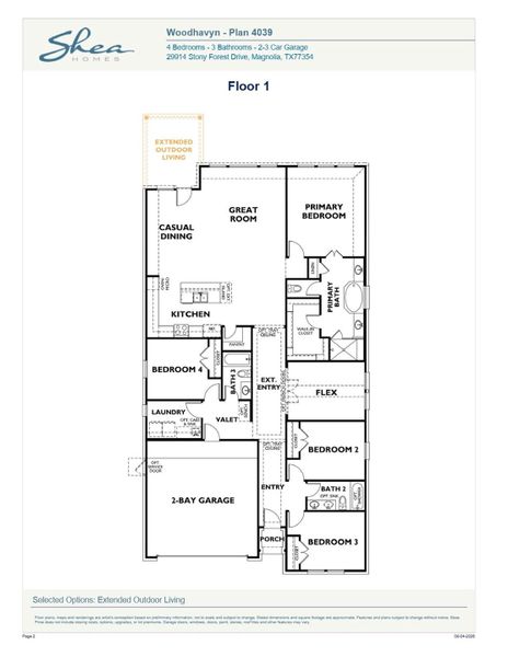 2D floor plan layout of this home in Woodhavyn 50', Magnolia, TX (Image 4).