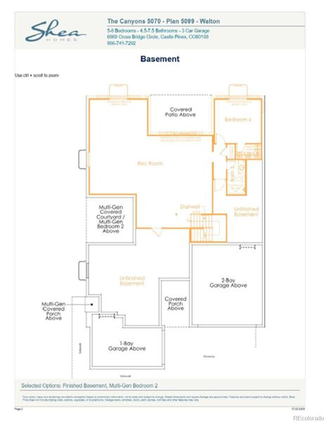 2D floor plan layout of this home in Luxe at The Canyons, Castle Pines, CO (Image 5).