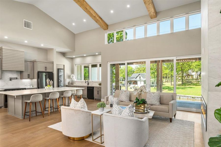 Sliding glass door to back patio with water views.