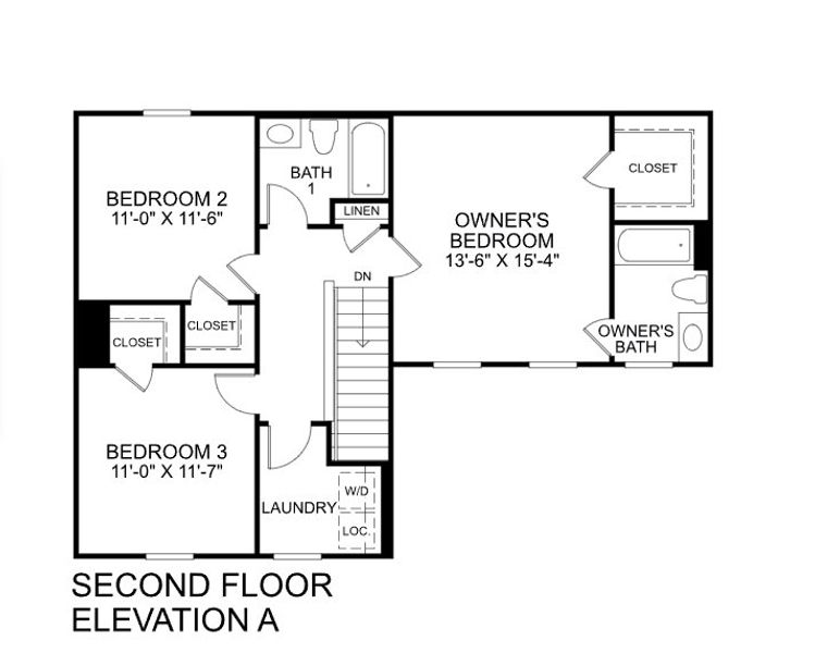 2D floor plan layout for the Aspen by Ryan Homes in Ellison, Spartanburg, SC (Image 3).
