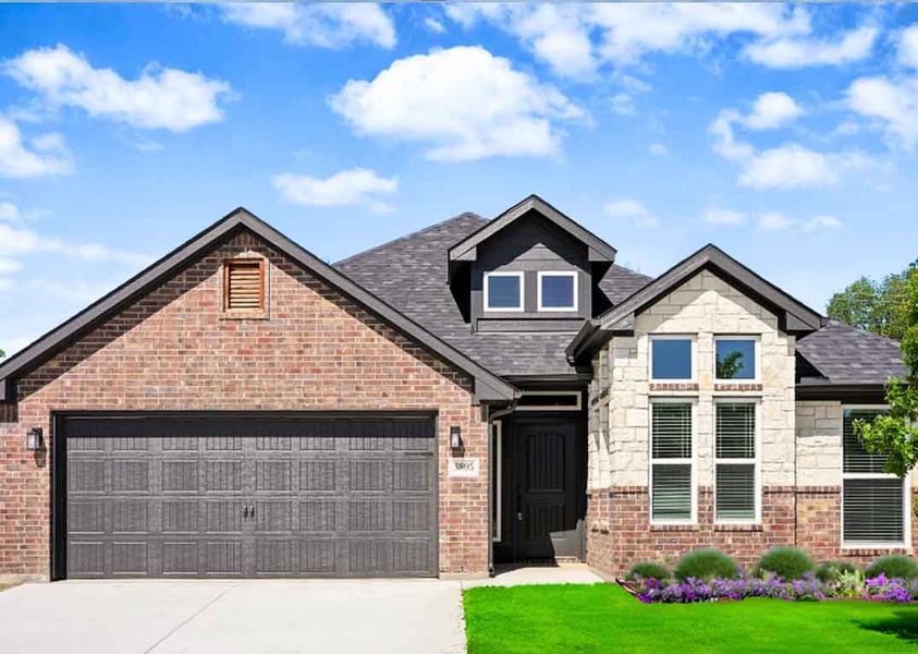 Representative exterior photo of a completed home built from the The Pinto by Wyldewood Homes in The Preserve At Country Ridge, Sherman, TX (Image 1). Representative exterior photo of a completed home built from the The Pinto by Wyldewood Homes in The Preserve At Country Ridge, Sherman, TX (Image 1).