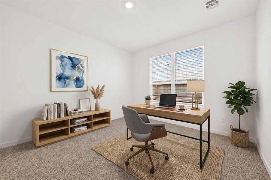 Home Office: A spacious home office with double doors and a front-facing window offers the perfect workspace!. Virtual staging Home Office: A spacious home office with double doors and a front-facing window offers the perfect workspace!. Virtual staging