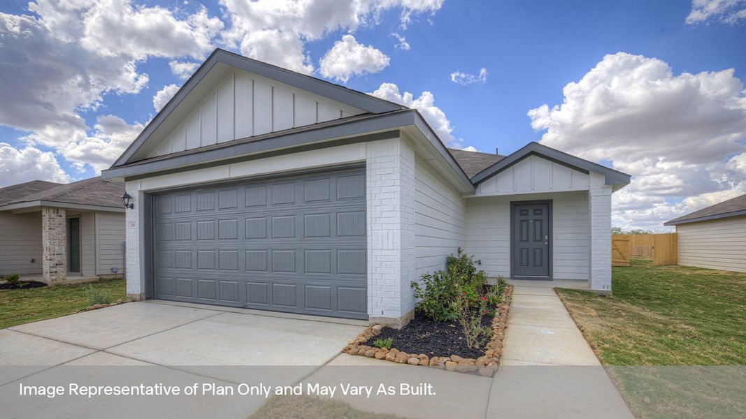 Representative exterior photo of a completed home built from the The Emma by D.R. Horton in Lantana, Lockhart, TX (Image 2). Representative exterior photo of a completed home built from the The Emma by D.R. Horton in Lantana, Lockhart, TX (Image 2).