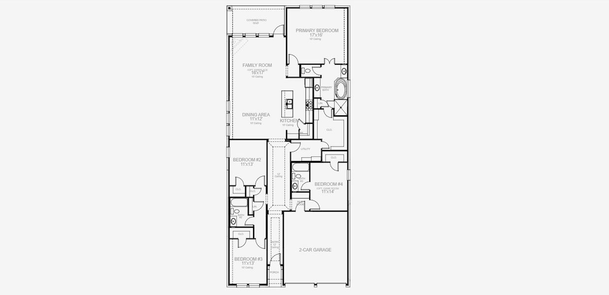 2D floor plan layout for the 2180W by Perry Homes in Trinity Falls At Province Woods 45', McKinney, TX (Image 3).