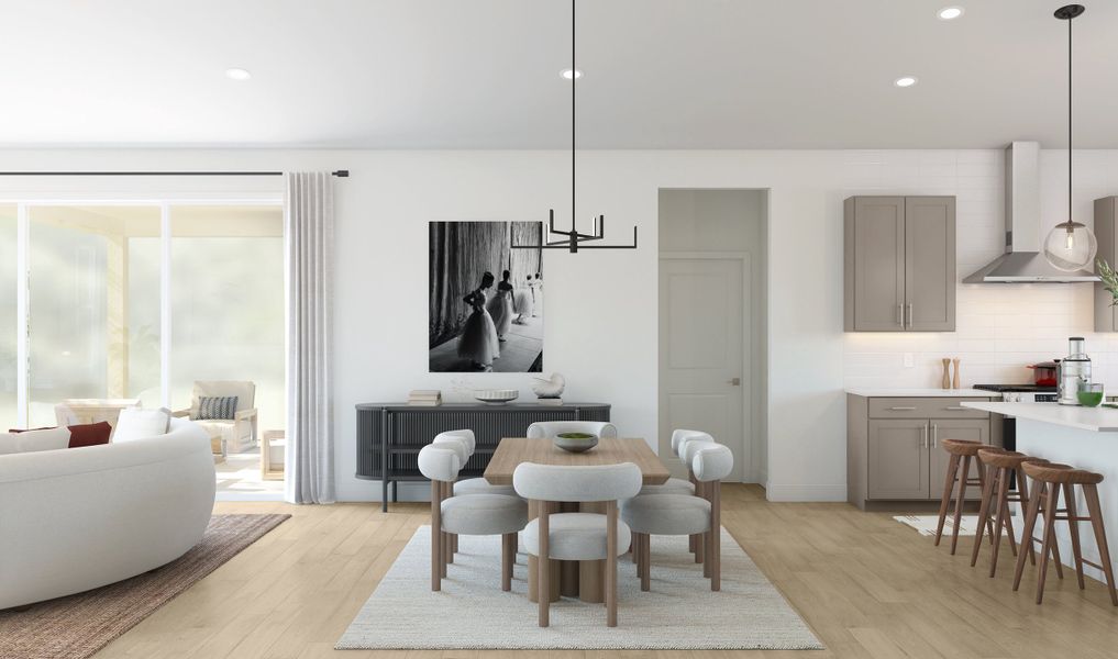 Dining area with vaulted ceiling