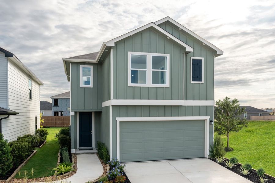 Representative exterior photo of a completed home built from the 1676 by KB Home in Nagel Crossing, San Antonio, TX (Image 11). Representative exterior photo of a completed home built from the 1676 by KB Home in Nagel Crossing, San Antonio, TX (Image 11).