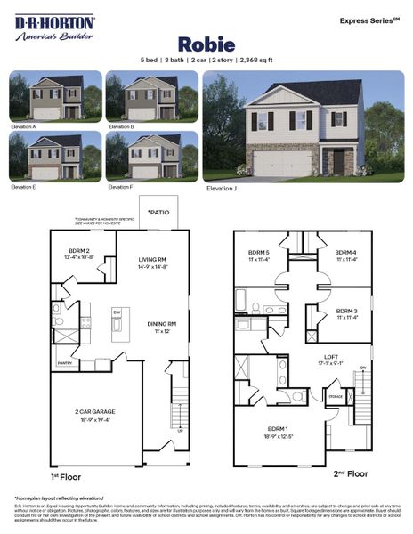 2D floor plan layout for the ROBIE by D.R. Horton in Belle Grove, Wendell, NC (Image 4).