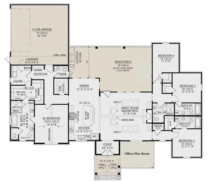 2D floor plan layout of this home in Oak Water Ranch, Granbury, TX (Image 4). 2D floor plan layout of this home in Oak Water Ranch, Granbury, TX (Image 4).