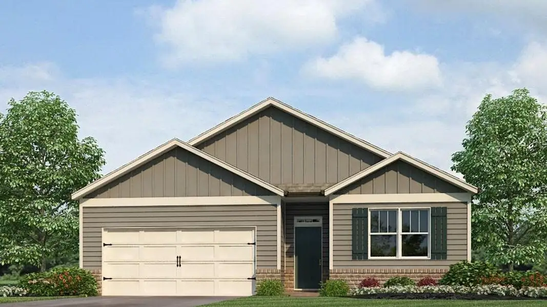 Front exterior of a new home in Oconee Overlook, Gainesville, GA, highlighting curb appeal (Image 1). Front exterior of a new home in Oconee Overlook, Gainesville, GA, highlighting curb appeal (Image 1).