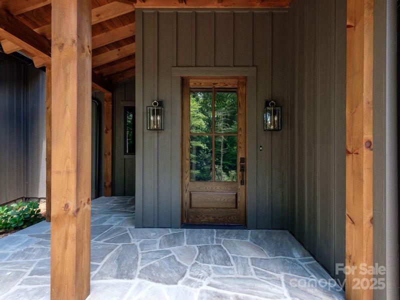 site sawn post and beam front entry